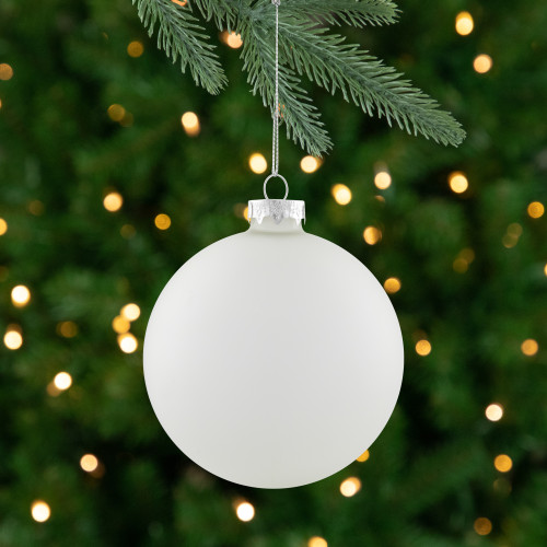 Matte Frosted Christmas Glass Ball Ornaments - 4" (100mm) - White - 4ct