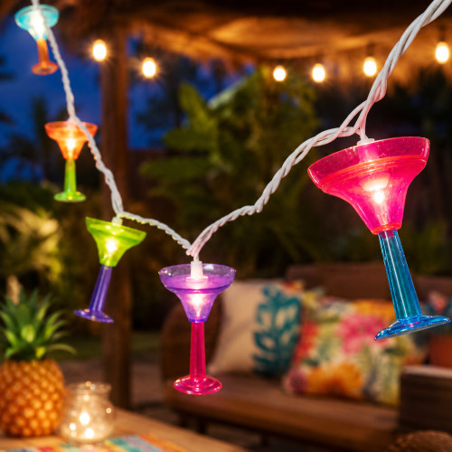 Margarita Glass Indoor Outdoor Patio Light Set - 9' White Wire - 10ct