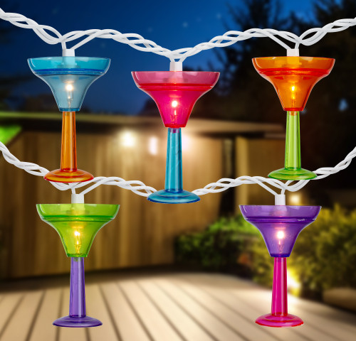 Margarita Glass Indoor Outdoor Patio Light Set - 9' White Wire - 10ct