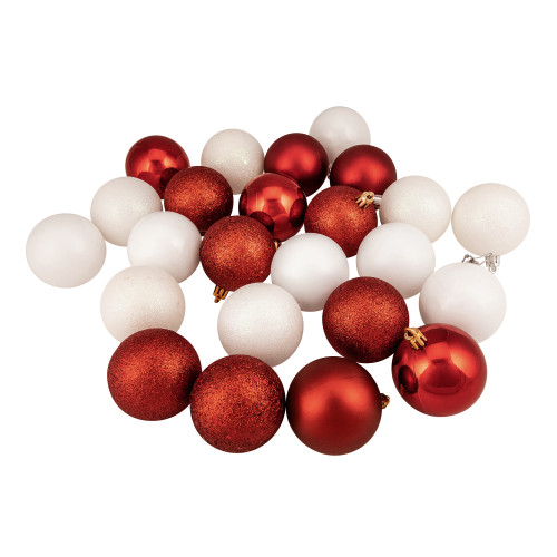 Shatterproof 4-Finish Christmas Ball Ornaments - 2.5" (60mm) - Red and White - 24ct