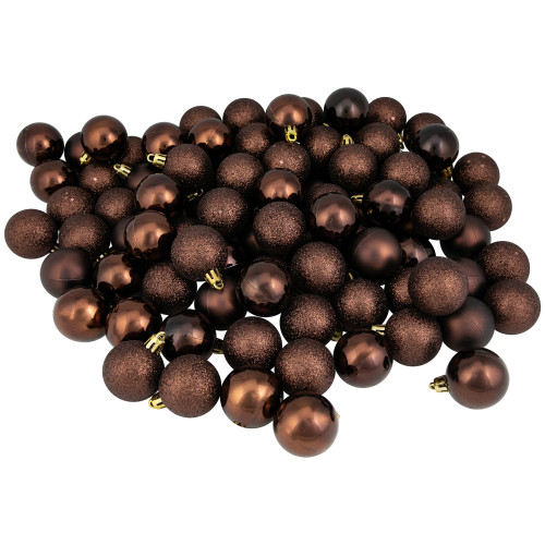 96ct Mocha Brown Shatterproof 4-Finish Christmas Ball Ornaments 1.5" (40mm)