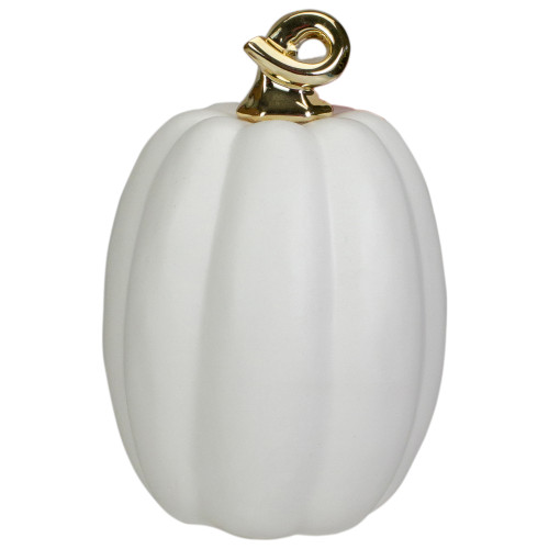 8" White and Gold Fall Harvest Ceramic Pumpkin Decoration