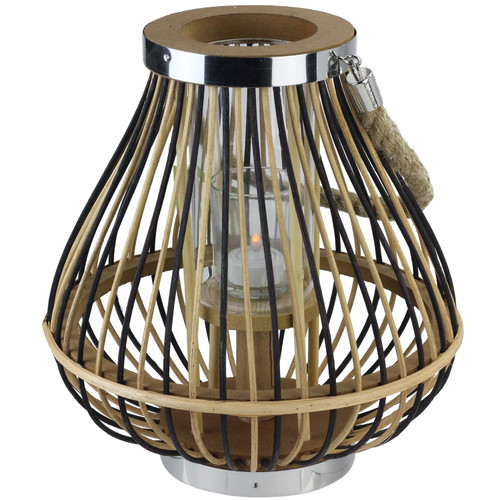 11" Rustic Chic Pear Shaped Rattan Candle Holder Lantern with Jute Handle