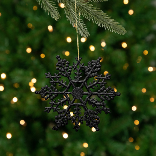 Glitter Snowflake Christmas Ornaments - 4" - Jet Black - 24ct