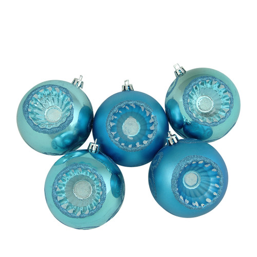 Shatterproof 2-Finish Retro Reflector Christmas Ball Ornaments - 3.25" (80mm) - Turquoise - 5ct