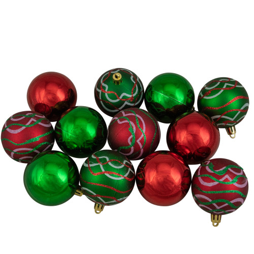 12ct Red and Green Shatterproof Shiny and Matte Christmas Ball Ornaments 2.25" (60mm)