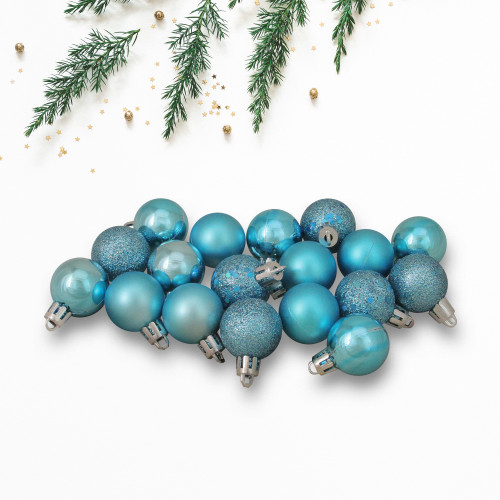 18ct Turquoise Blue Shatterproof 4-Finish Christmas Ball Ornaments 1.25" (30mm)