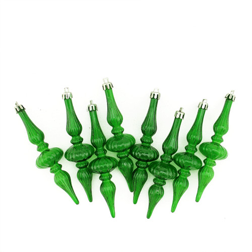 8ct Green Solid Shatterproof Christmas Finial Ornaments 5.25"
