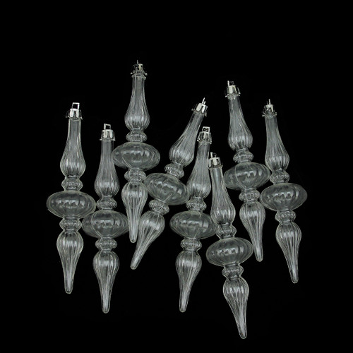 8ct Transparent Shatterproof Christmas Finial Ornaments 5"