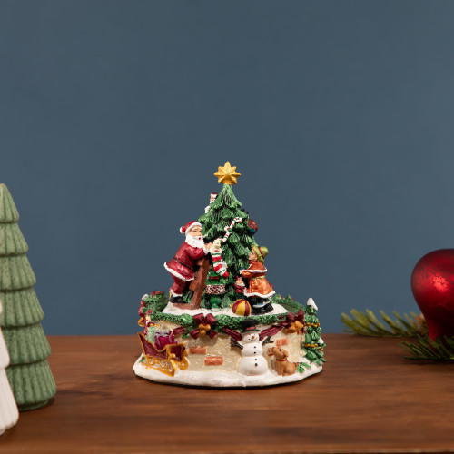 Musical Santa Claus and Christmas Tree Winter Scene Rotating Decoration - 5.5"