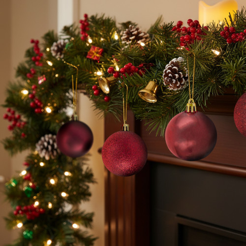 24ct Burgundy Red Shatterproof 4-Finish Christmas Ball Ornaments 2.5" (60mm)