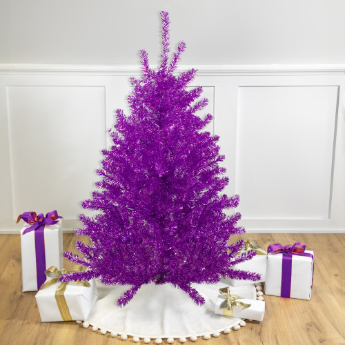 Metallic Tinsel Artificial Christmas Tree - 4.5' - Purple - Unlit