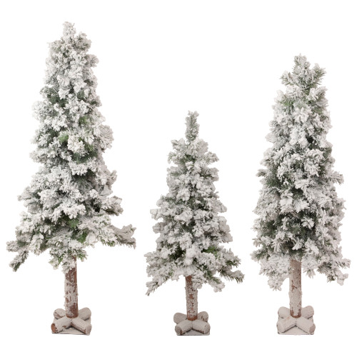 Set of 3 Slim Flocked Alpine Artificial Christmas Trees 5' - Unlit