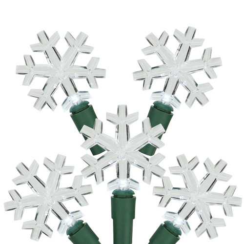 20-Count White LED Snowflake Christmas Light Set - 6 ft Green Wire