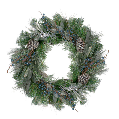 Mixed Iced Pine and Blueberries Artificial Christmas Wreath - 24" - Unlit