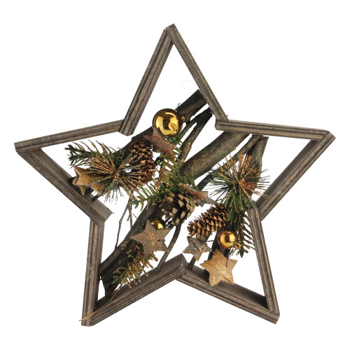 Glitter Branch and Pine Framed Star Christmas Decoration - 11.75"