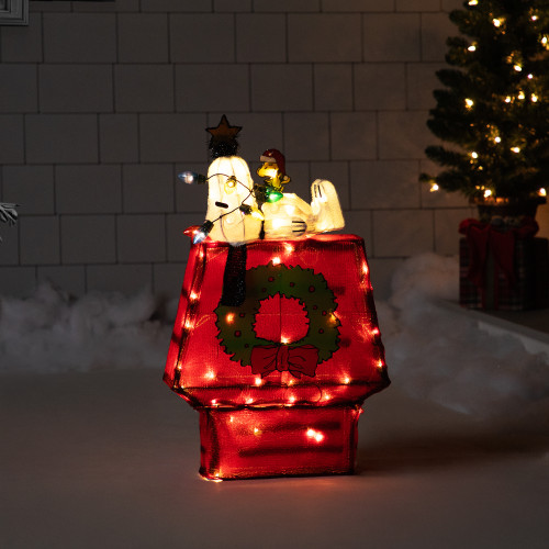 Lighted Snoopy on Dog House Outdoor Christmas Decoration - 18" - Clear Lights