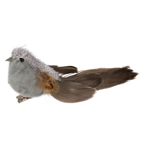 5.75" Gray Clip On Bird With Feathers Christmas Ornament