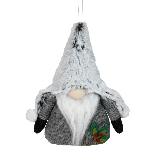 6" Gray and White Stuffed Plush Gnome Hanging Christmas Ornament