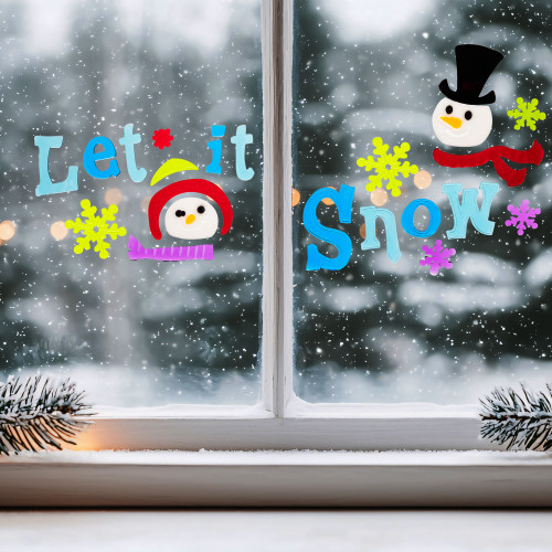 21-Piece Let It Snow Santa and Snowman Gel Christmas Window Clings