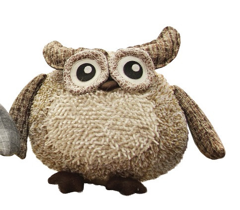 10" Charming Brown Plaid Owl w/ Textured Ivory Plush Table Top Christmas Figure