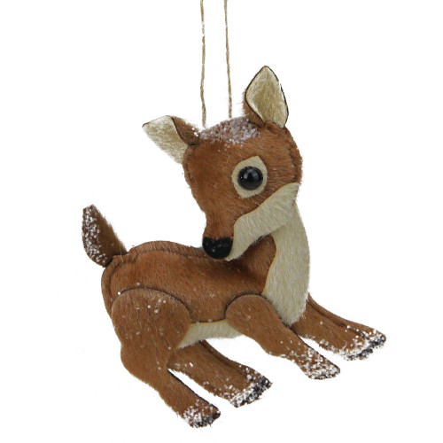 6" Brown and White Plush Stuffed Deer Christmas Ornament