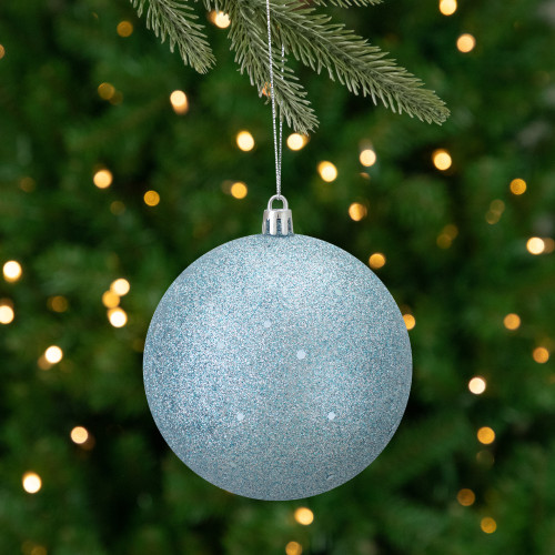 Shatterproof Glitter Christmas Ball Ornament - 4" (100mm) - Mermaid Blue