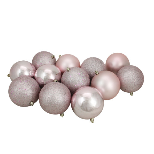 12ct Pink Shatterproof 4-Finish Christmas Ball Ornaments 4" (100mm)