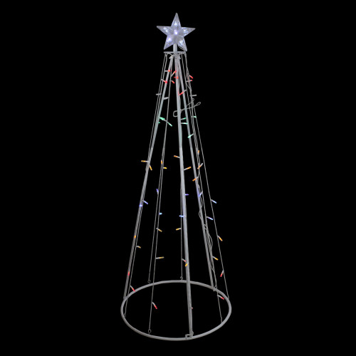 LED Lighted Cone Christmas Tree Outdoor Decoration - 5' - White - Multicolor Lights