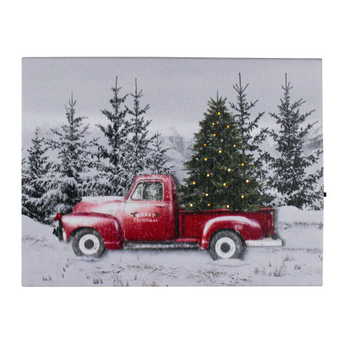 Lighted Christmas Tree in a Red Truck Canvas Art - 8"