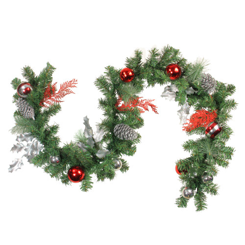 6' x 8" Red Ornaments and Pine Cone Artificial Christmas Garland - Unlit