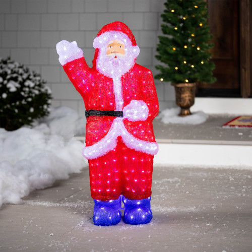 LED Lighted Waving Santa Claus Acrylic Commercial Grade Outdoor Christmas Decoration - 3'