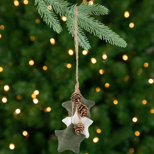 Burlap Star and Pine Cones Christmas Ornament - 11.75"