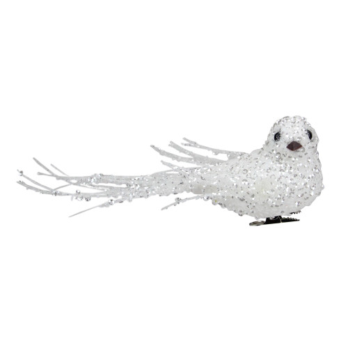 Sequined Bird Christmas Clip-on Ornament - 7.5" - White