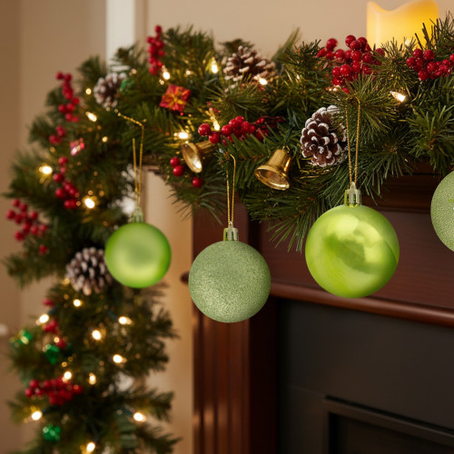 Shatterproof 4-Finish Christmas Ball Ornaments - 2.5" (60mm) - Kiwi Green - 24ct