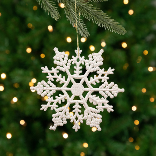 Glitter Snowflake Christmas Ornaments - 4" - White - 24ct