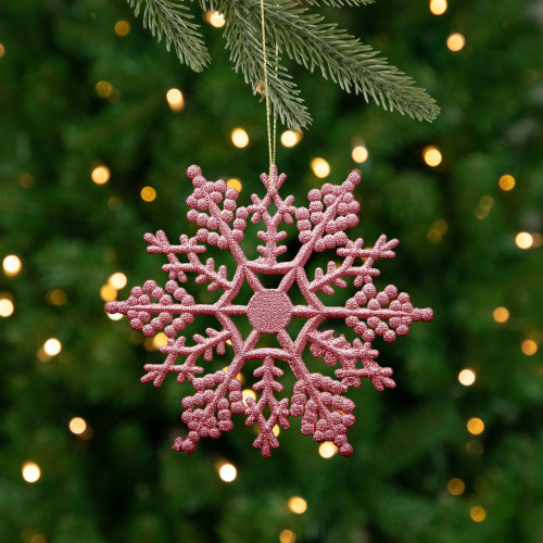 Glitter Snowflake Christmas Ornaments - 4" - Baby Pink - 24ct