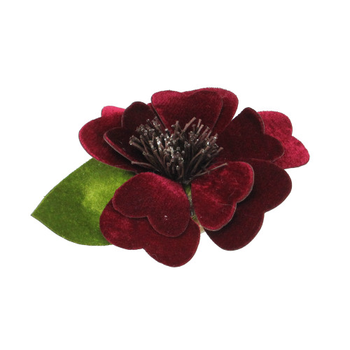 6.25" Red Heart Flower with Leaf Clip-On Christmas Ornament