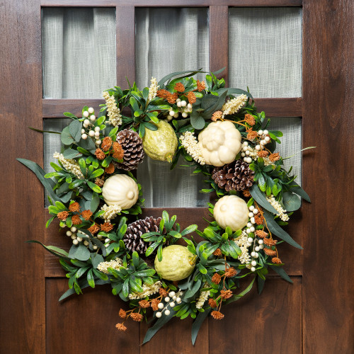 Gourds and Pinecones Artificial Fall Harvest Wreath - 24"
