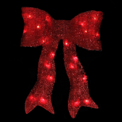 18" Sparkling Red Lighted Bow Christmas Outdoor Decoration