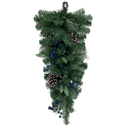 Mixed Pine and Blueberries Artificial Christmas Teardrop Swag - 28" - Unlit