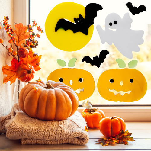 11pc Ghost Bat and Jack O Lantern Halloween Gel Window Clings
