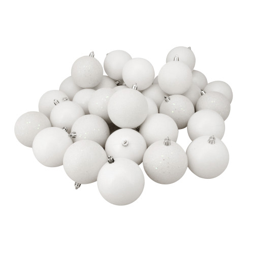 Shatterproof 4-Finish Christmas Ball Ornaments 2.5" (60mm) - Winter White - 60ct