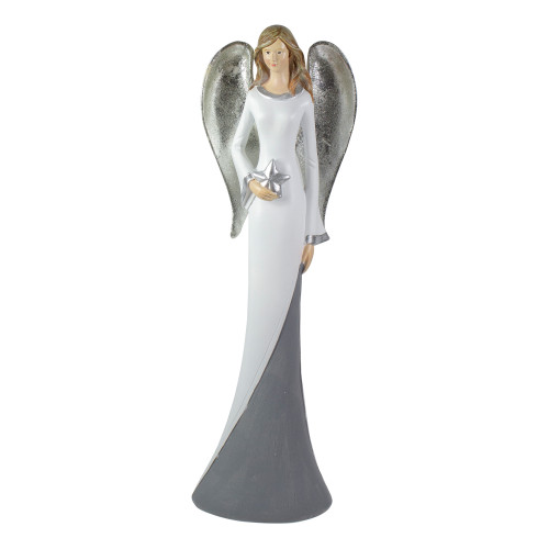Winged Angel with Star Figurine - 16.5" - White