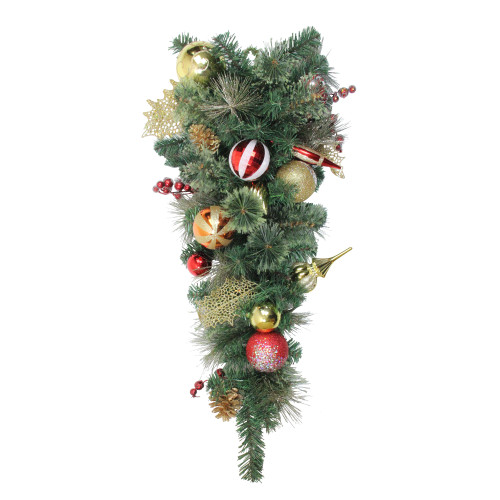 30" Green Foliage Embellished Artificial Christmas Teardrop Swag - Unlit