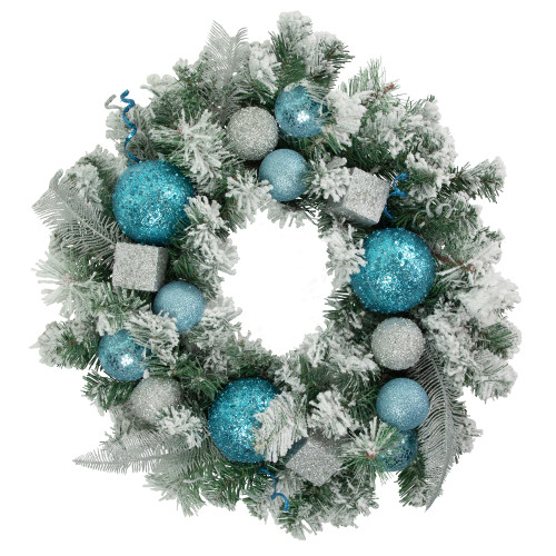 Flocked Pine with Glitter Ornaments Artificial Christmas Wreath - 24" - Unlit