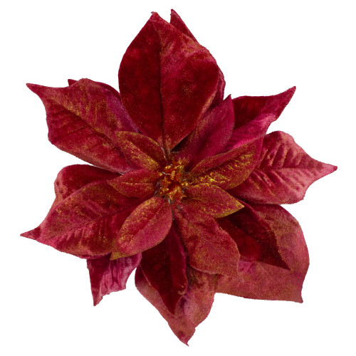 Artificial Poinsettia Christmas Floral Pick Clip-On Ornament - 9" - Red