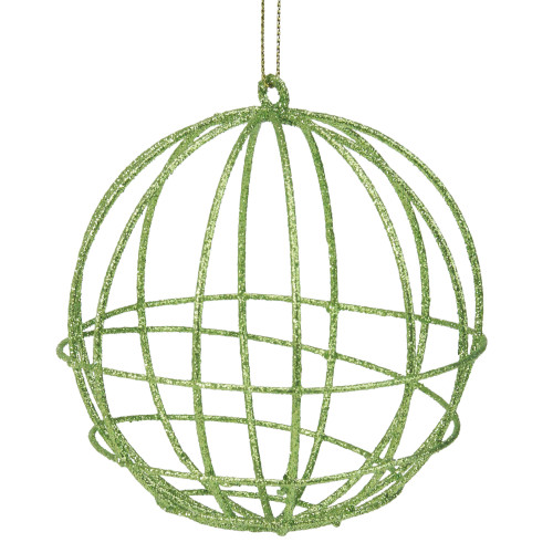 Green Glittered Geometric Wired Christmas Ball Ornament 4" (100mm)
