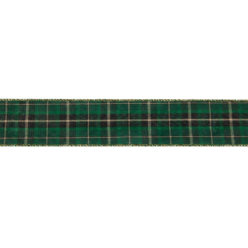 Shimmering Green and Gold Plaid Wired Christmas Craft Ribbon 2.5" x 16 Yards