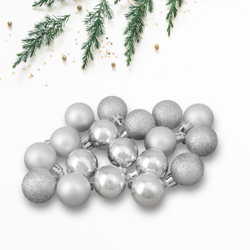18ct Silver Splendor Shatterproof 4-Finish Christmas Ball Ornaments 1.25" (30mm)
